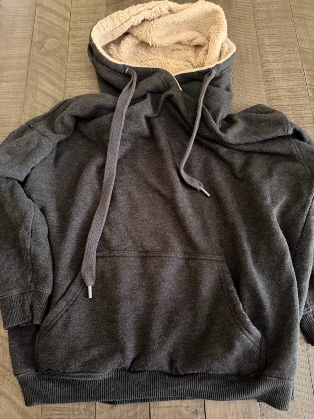 aerie Charcoal Hooded Sweatshirt with Cream Sherpa Lining